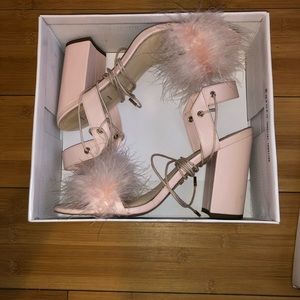 Pink block heel sandals